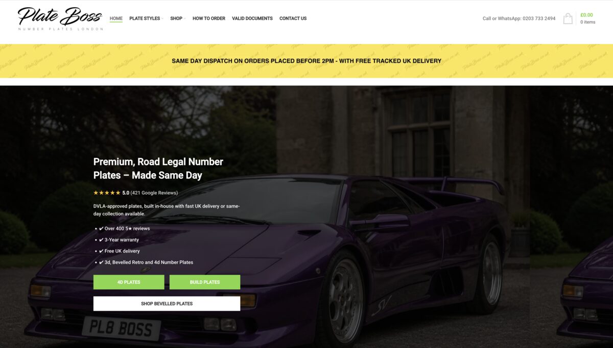 Plate Boss number plates website homepage